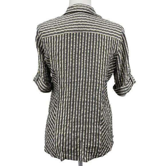 Anne Klein Gold Stripe Zip Front Blouse Women Short Sleeve Career Top - Picture 3 of 13